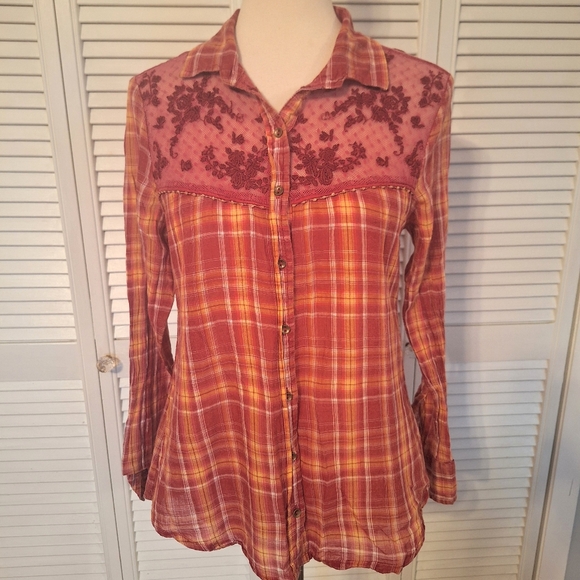 Free People Saddleup Western Lace Button Down Shirt Small *box 4 - Picture 10 of 10